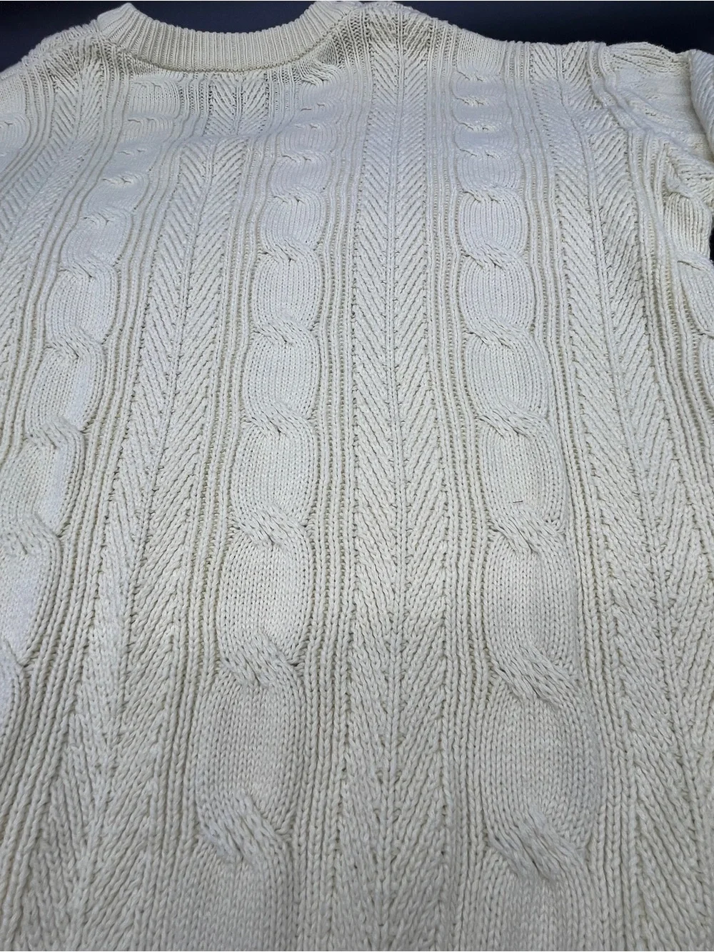 Brooks Brothers Vintage Cream V-Neck Cable Knit Sweater
